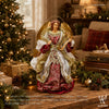 14" Fiorenzia Standing Angel with Harp, Burgundy