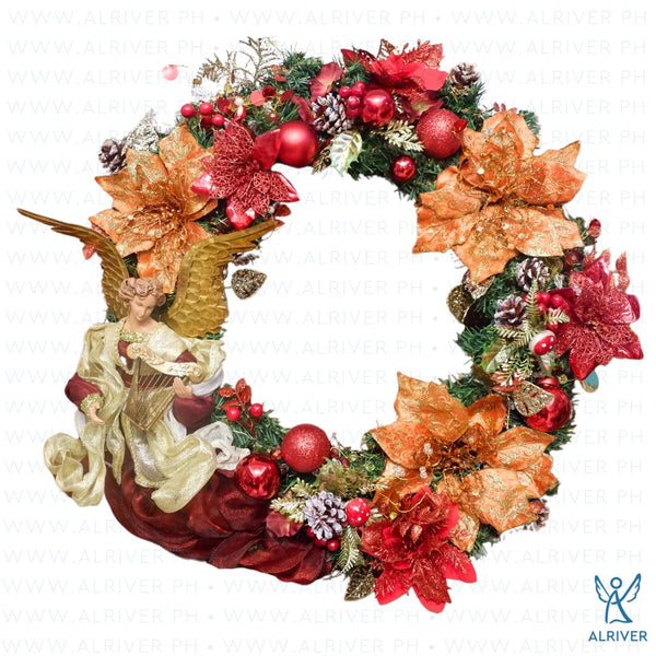 Francine Floral Wreath with Angels (Medium 21" dia)