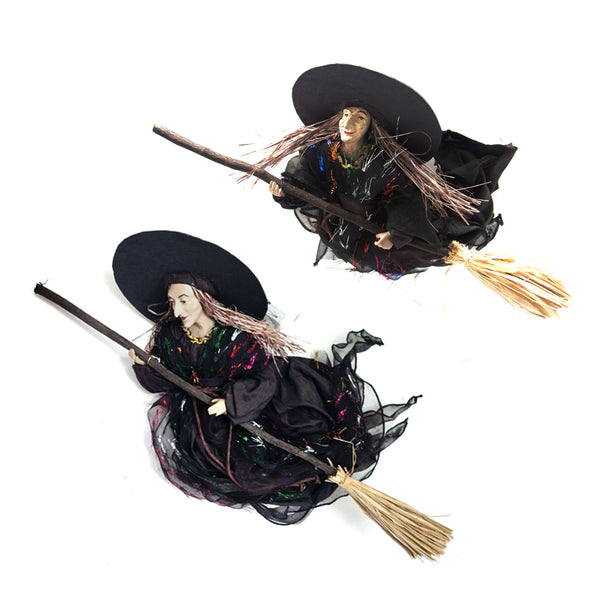 Hanging Witch holding Broomstick Ornament Halloween Decor