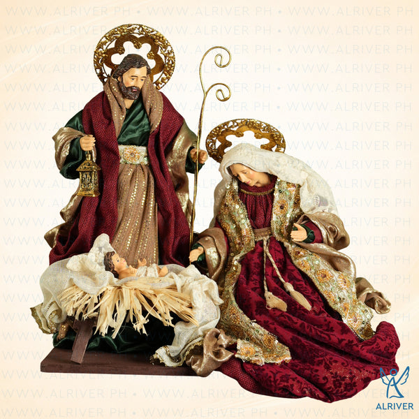 14" Hiraya Holy Family On Base, Burgundy Green