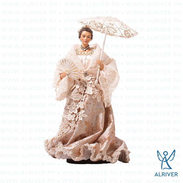 14" Isabella  Filipiniana Lady on Wooden Base with Fan and Parasol