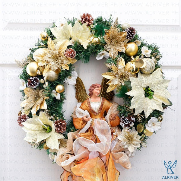 Jessica Floral Wreath with Angel (Medium 21" dia)