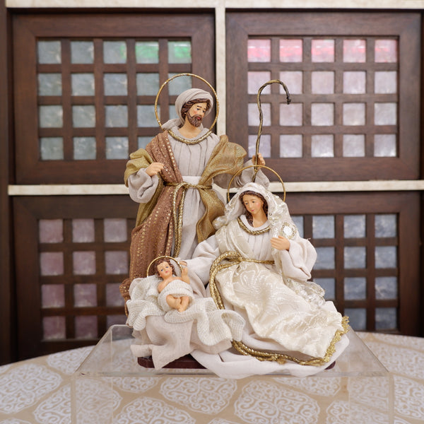 9" Jose Holy Family on Base, Beige Natural (with gift packaging)