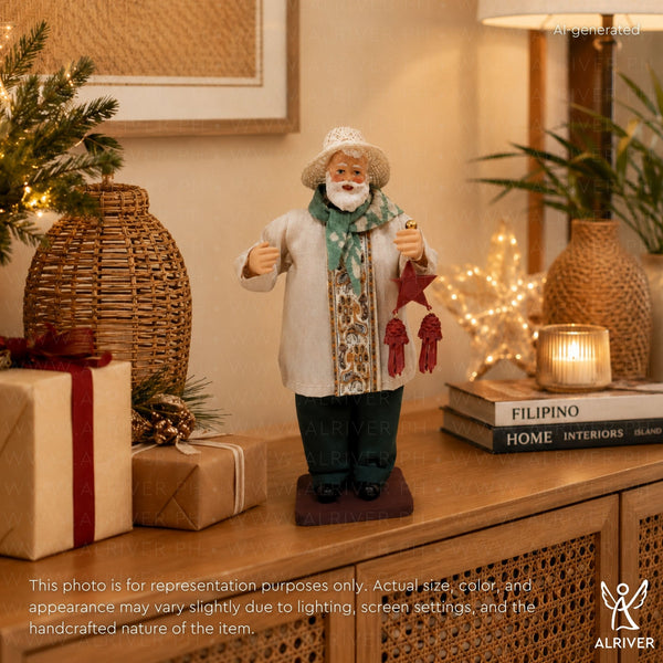 8" Pinoy Kuya Santa with Red Parol, Beige Green in Gift Box