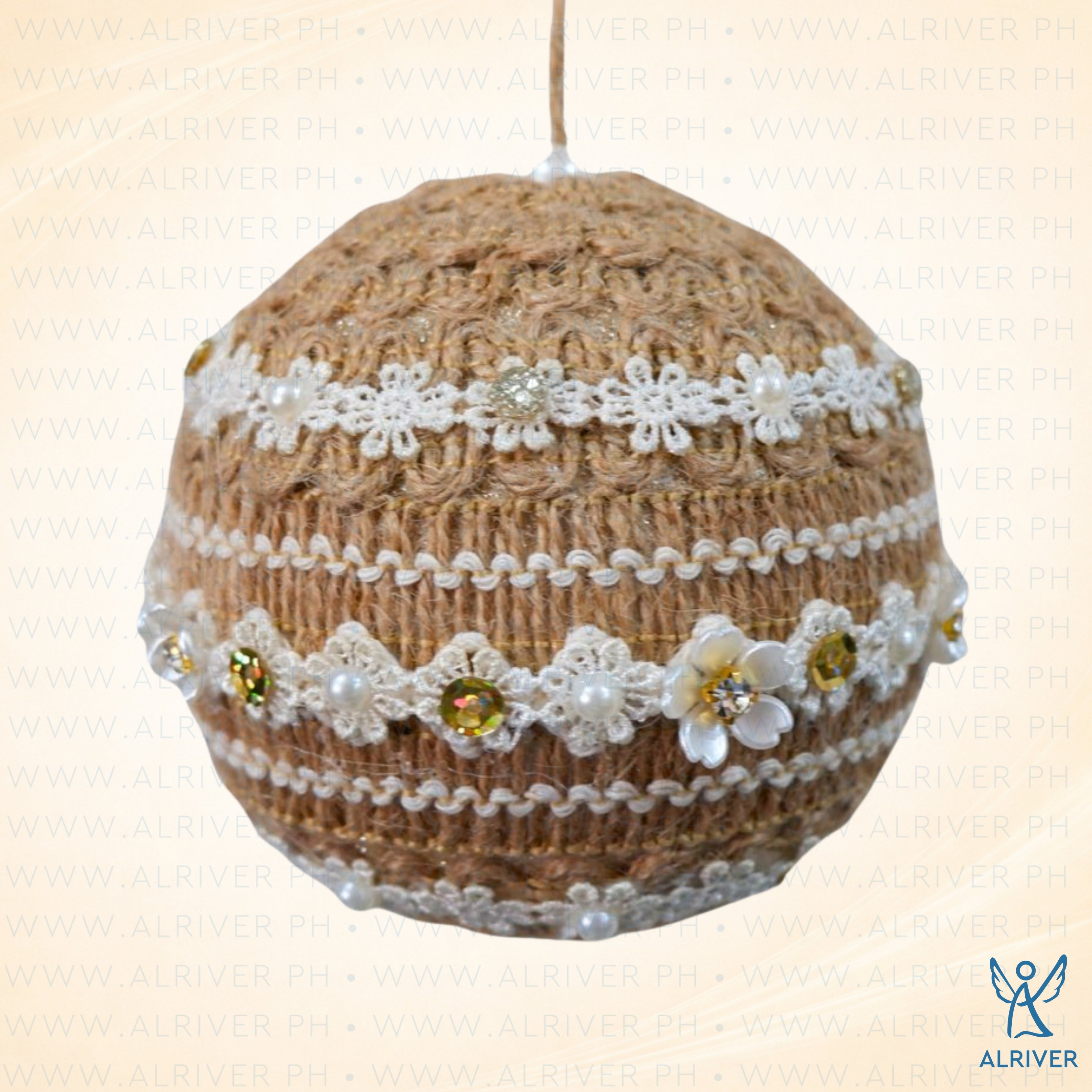 11cm Likha Hanging Ball Ornament with Jute String and Pearls