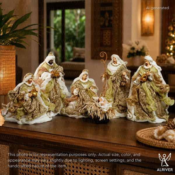10" Luxurious Nativity Set of 6, Beige Gold
