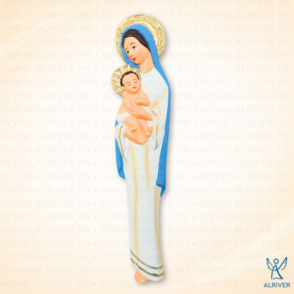 8" Madonna and Child Resin Figure, Light Blue