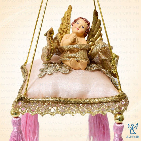 Mae Cherub Pink Gold Pillow Ornament