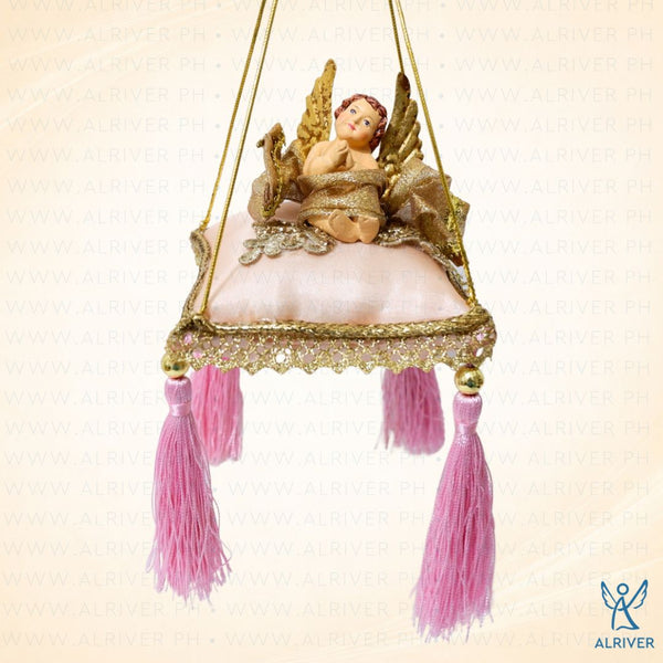 Mae Cherub Pink Gold Pillow Ornament
