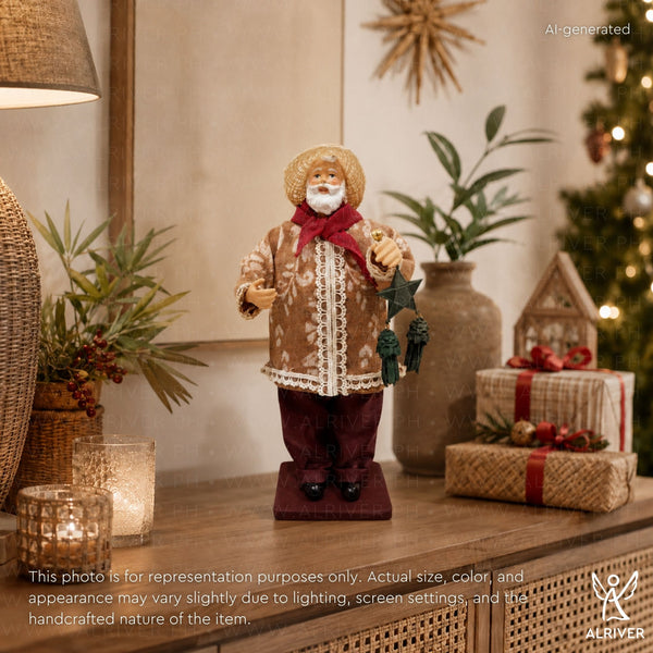 8" Pinoy Manong Santa with Green Parol in Gift box