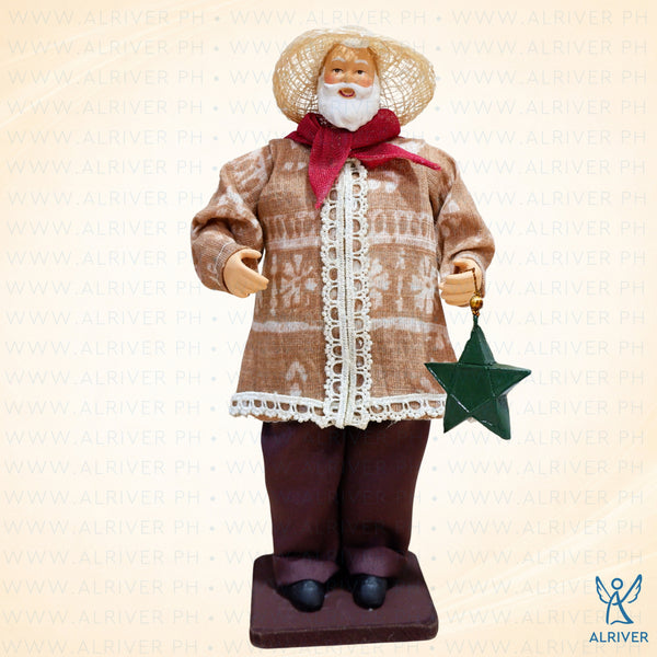 8" Pinoy Manong Santa with Green Parol in Gift box
