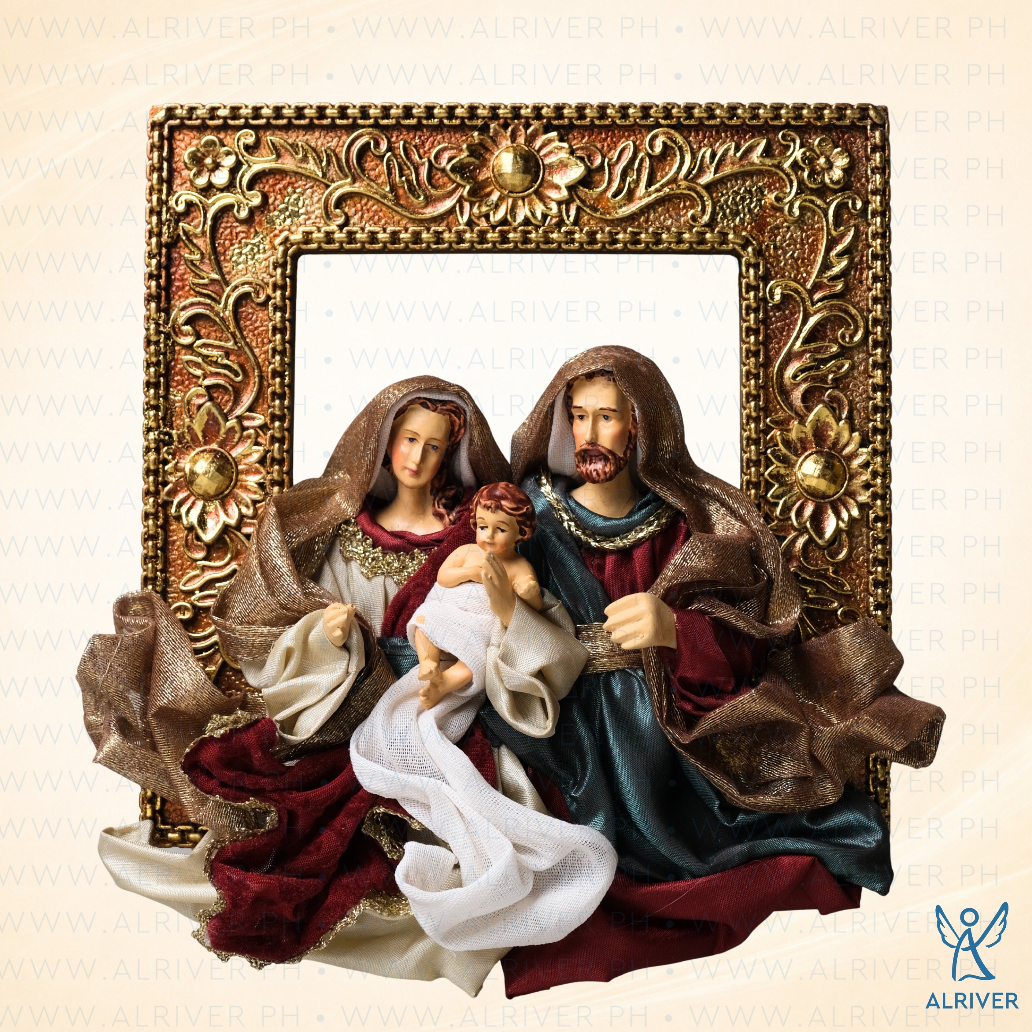 Manuel Holy Family on Hanging Frame, Burgundy Multicolored