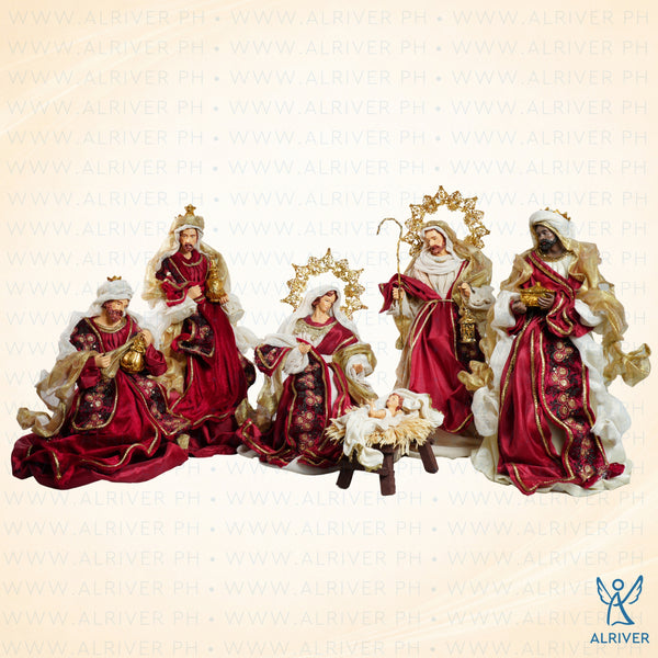 14" Christmas Love Nativity Set of 6, Burgundy