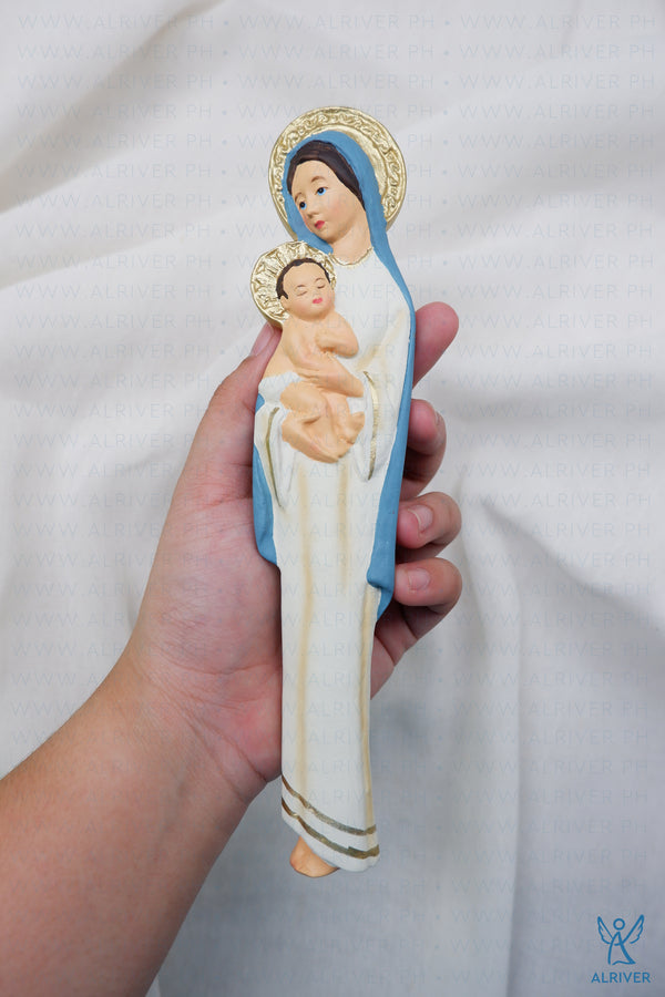 8" Madonna and Child Resin Figure, Light Blue