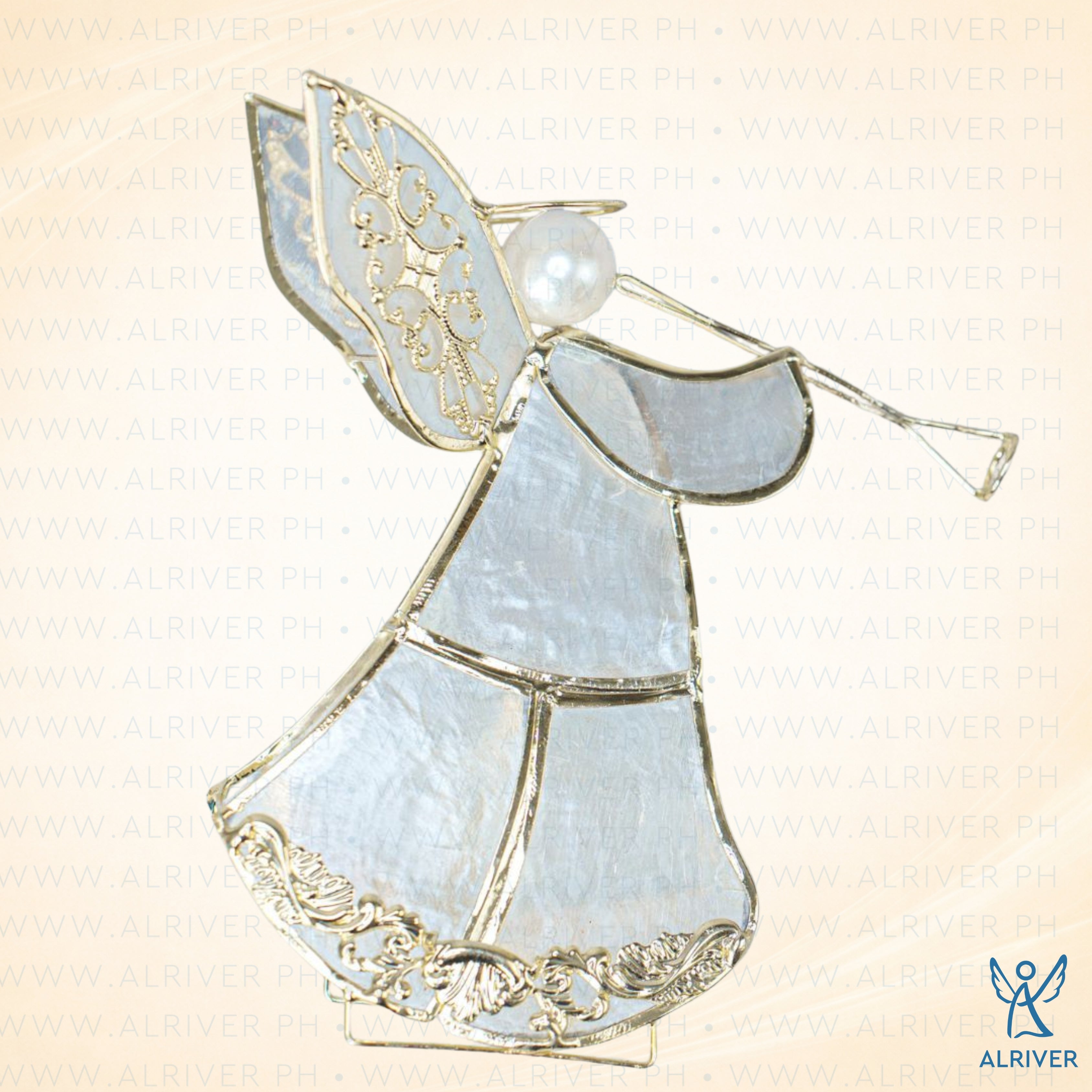 Angel of MELODY Capiz Ornament, White Gold
