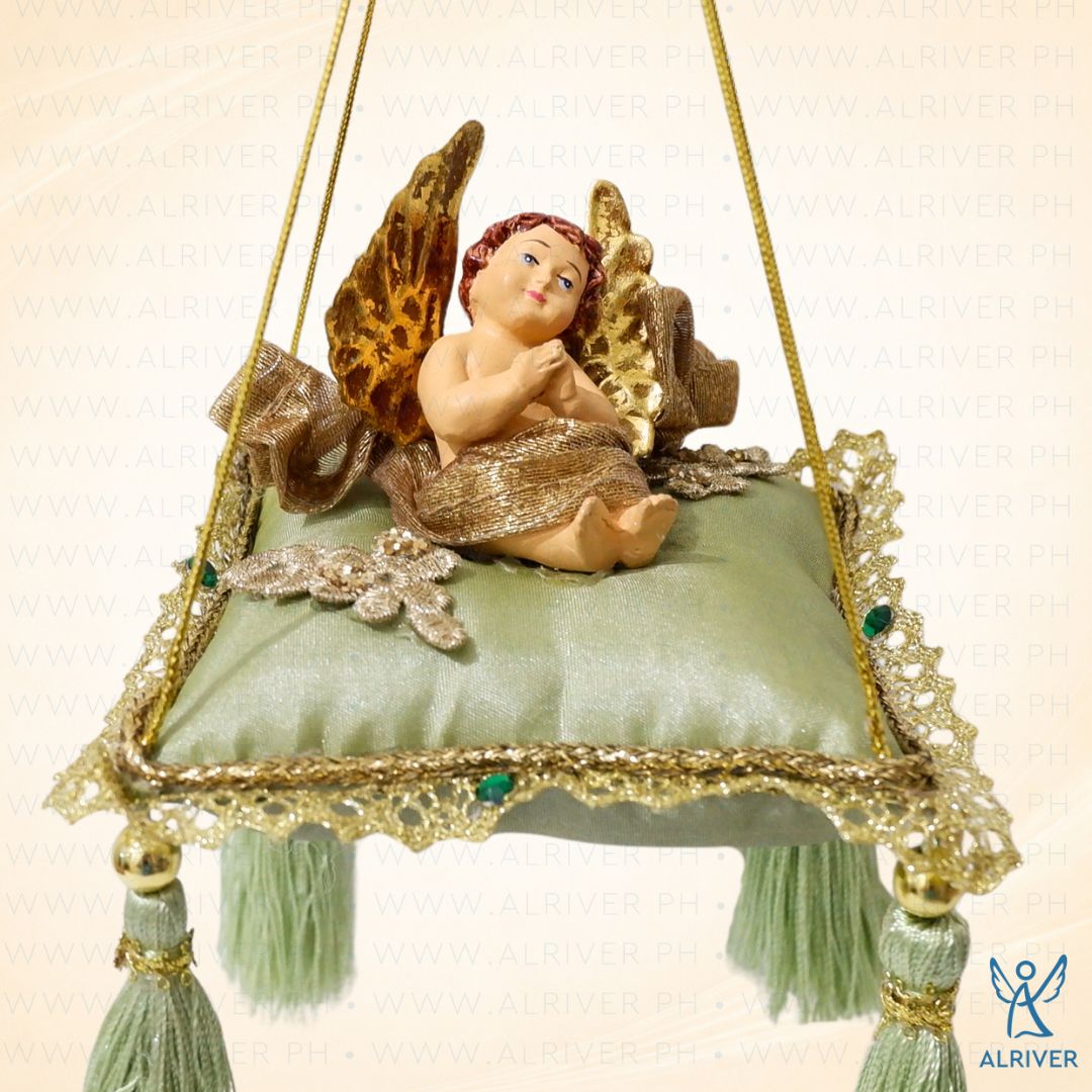 Mila Cherub Green Gold Pillow Ornament