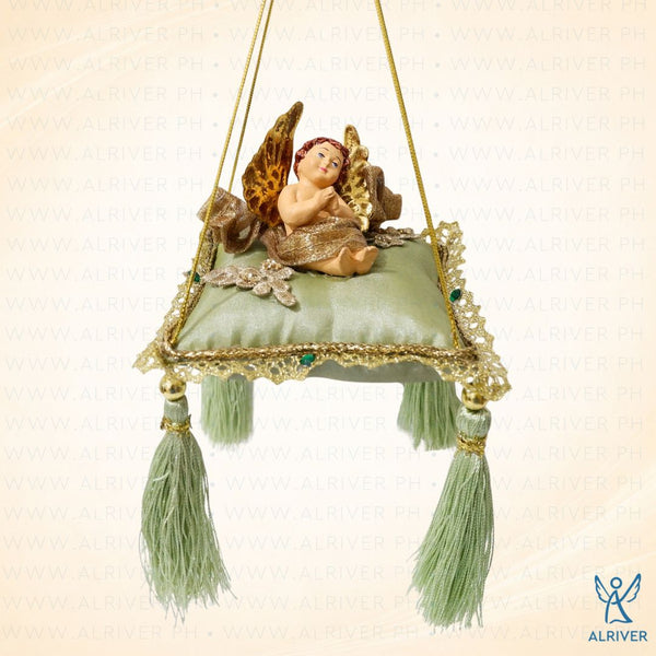 Mila Cherub Green Gold Pillow Ornament