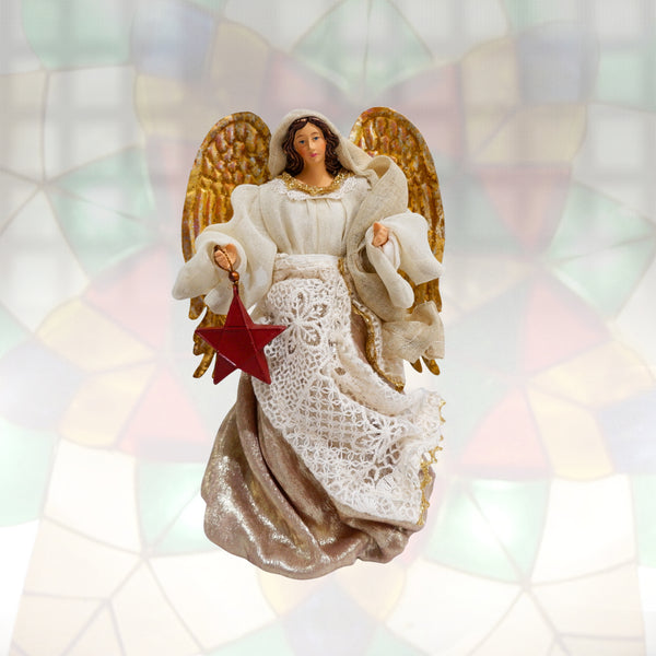 8" Monika Light Gold Christmas Angel with Resin Red Parol in Gift Box