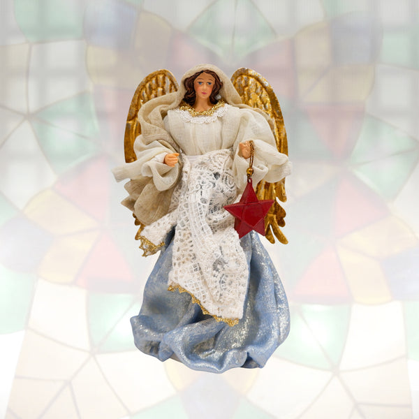 8" Monika Light Blue Christmas Angel with Resin Red Parol in Gift Box
