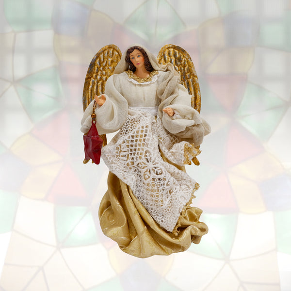 8" Monika Gold Christmas Angel with Resin Red Parol in Gift Box