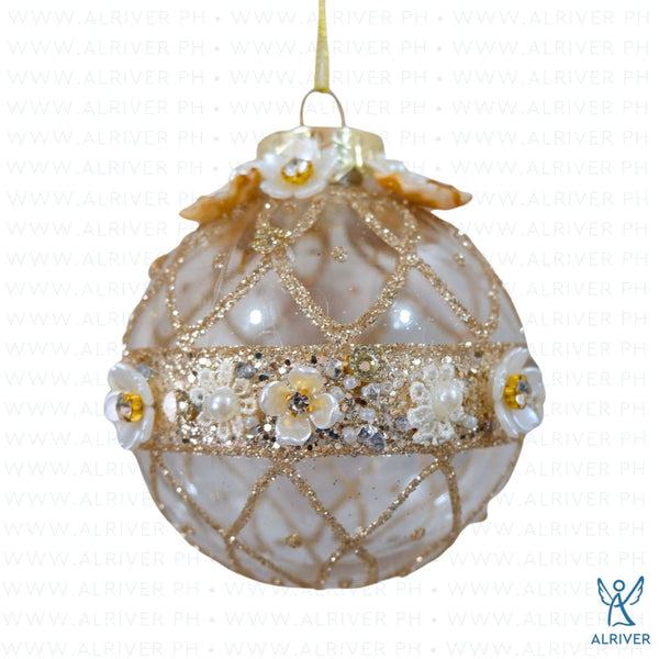 8.5 cm dia Mutya Hanging Ball Ornament with Glitters and Shell