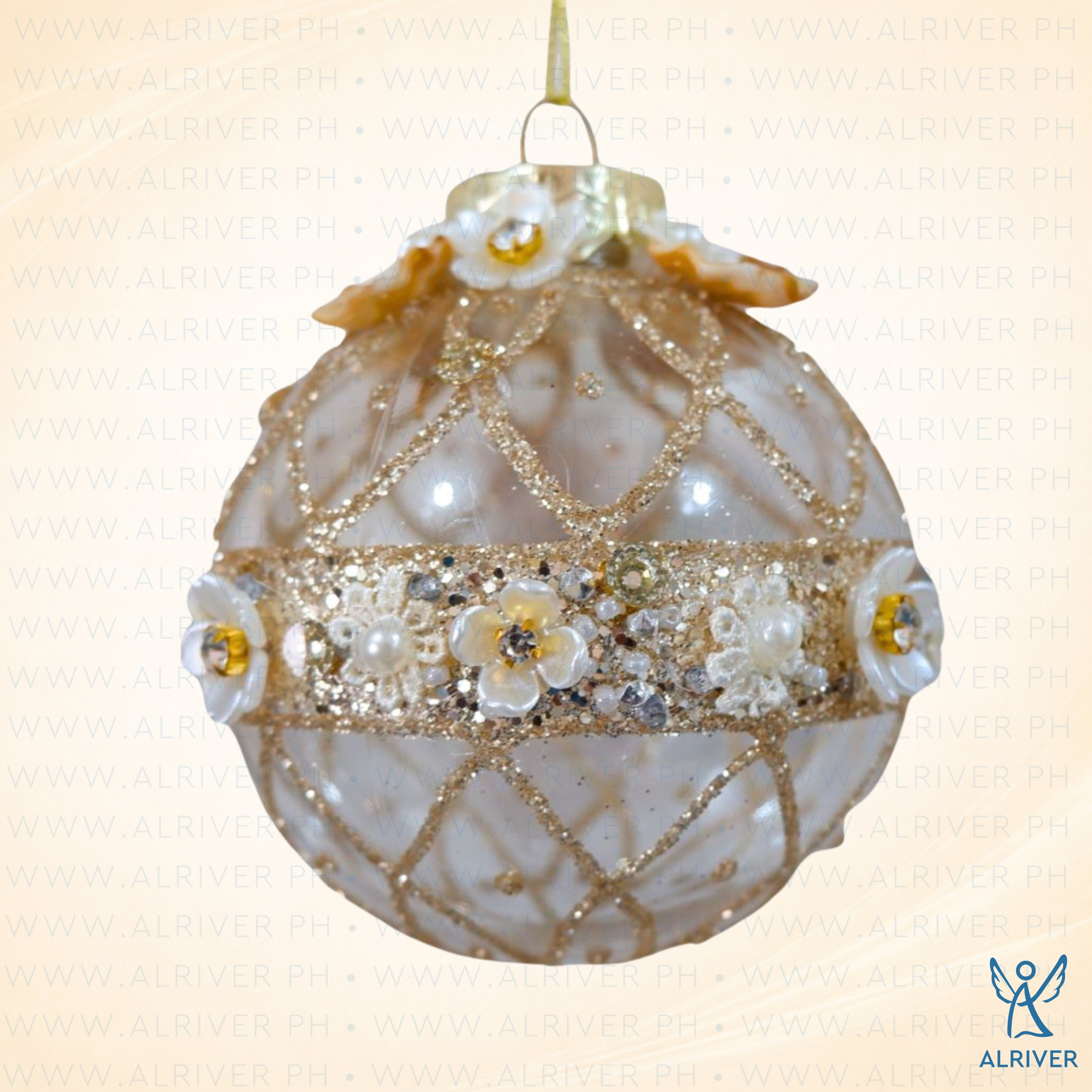 8.5 cm dia Mutya Hanging Ball Ornament with Glitters and Shell