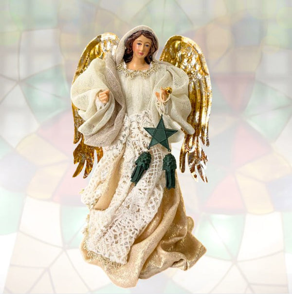 8" Monita Christmas Angel with Green Parol