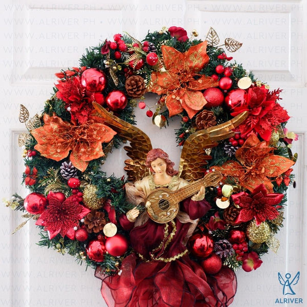 Nadia Floral Wreath with Angel (Large 24" dia)