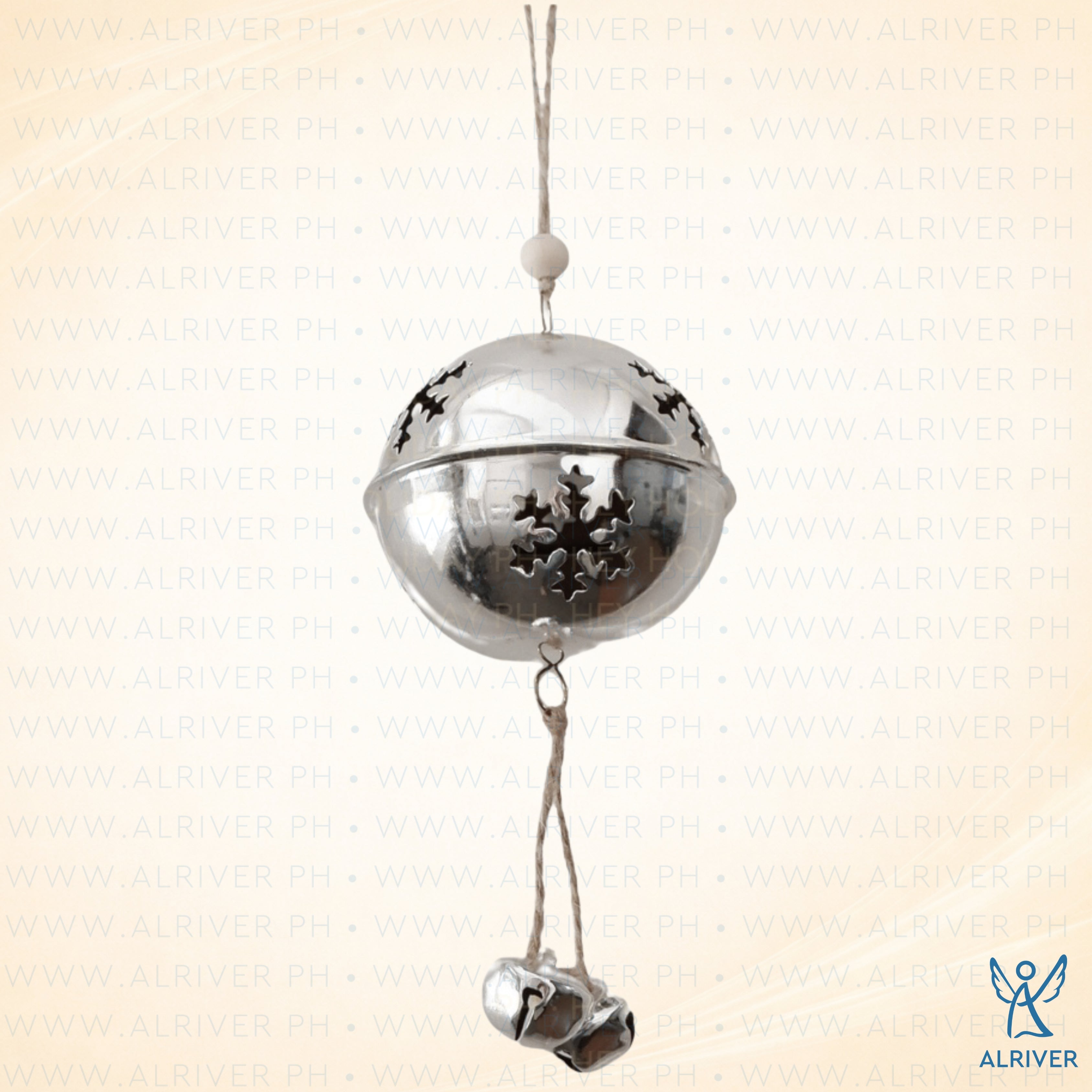 Nicholas Metal Christmas Ball with Bell Dangle Ornament, Silver