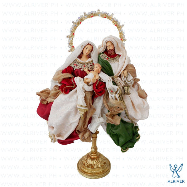 14" Noelle Holy Family on Resin Base, Burgundy Green