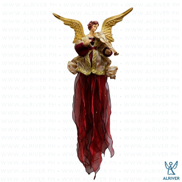 27"L Lena Hanging Angel with Violin, Burgundy Gold