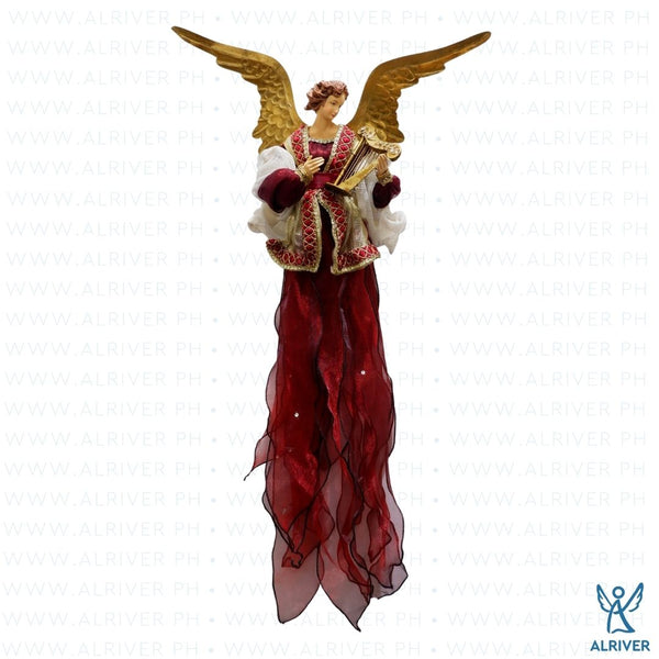 27"L Lilienne Hanging Angel with Harp, Burgundy