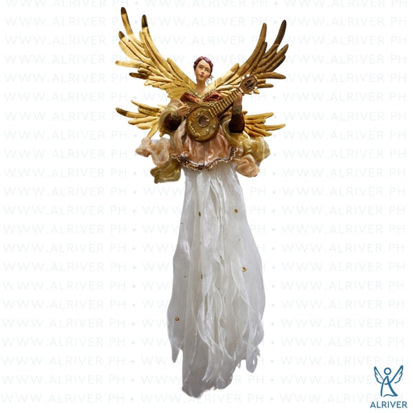 31"L Veronica Hanging Angel with Guitar, Beige Brown