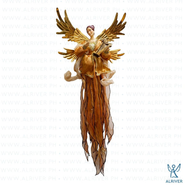 33"L Xandria Hanging Angel with Harp, Copper Gold