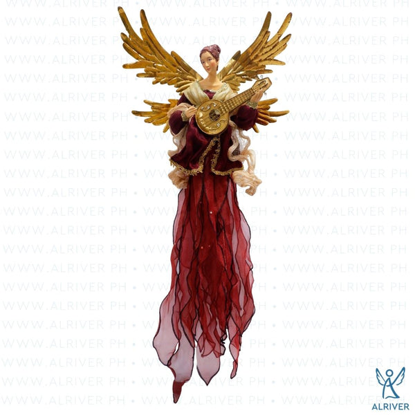 30"L Zyra Hanging Angel with Guitar, Burgundy Gold