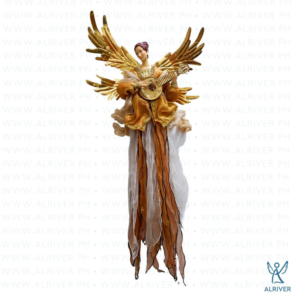 31"L Arella Hanging Angel with Guitar, Copper Gold