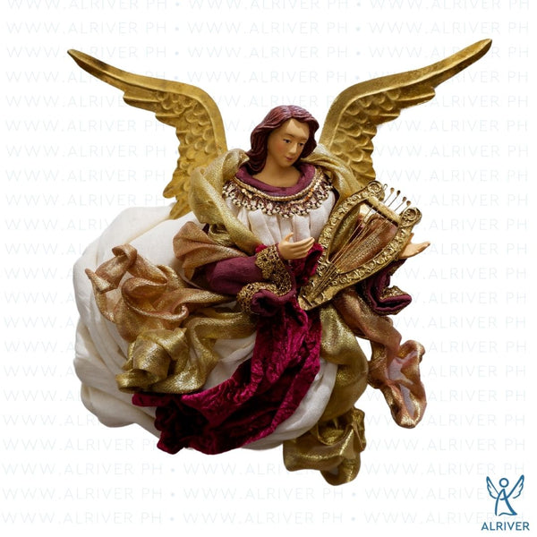 14" Allison Flying Angel with Lyre, Burgundy Gold