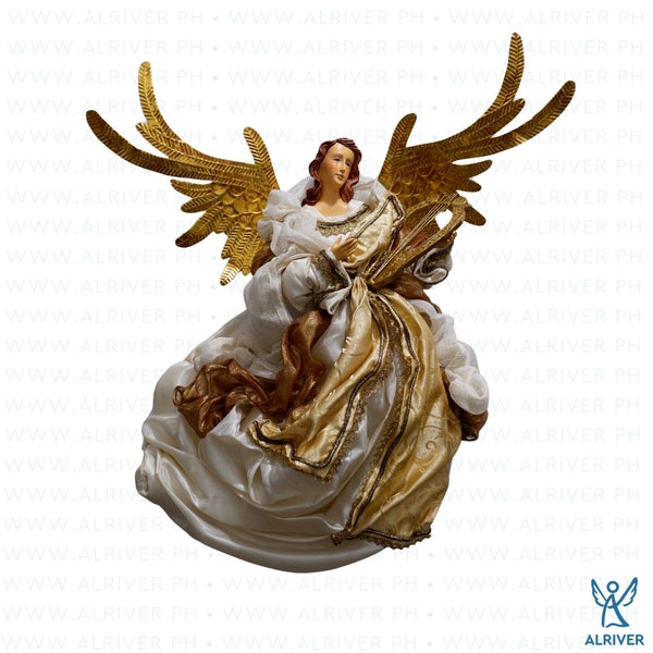 25" Enna Flying Angel with Lyre, Beige Gold