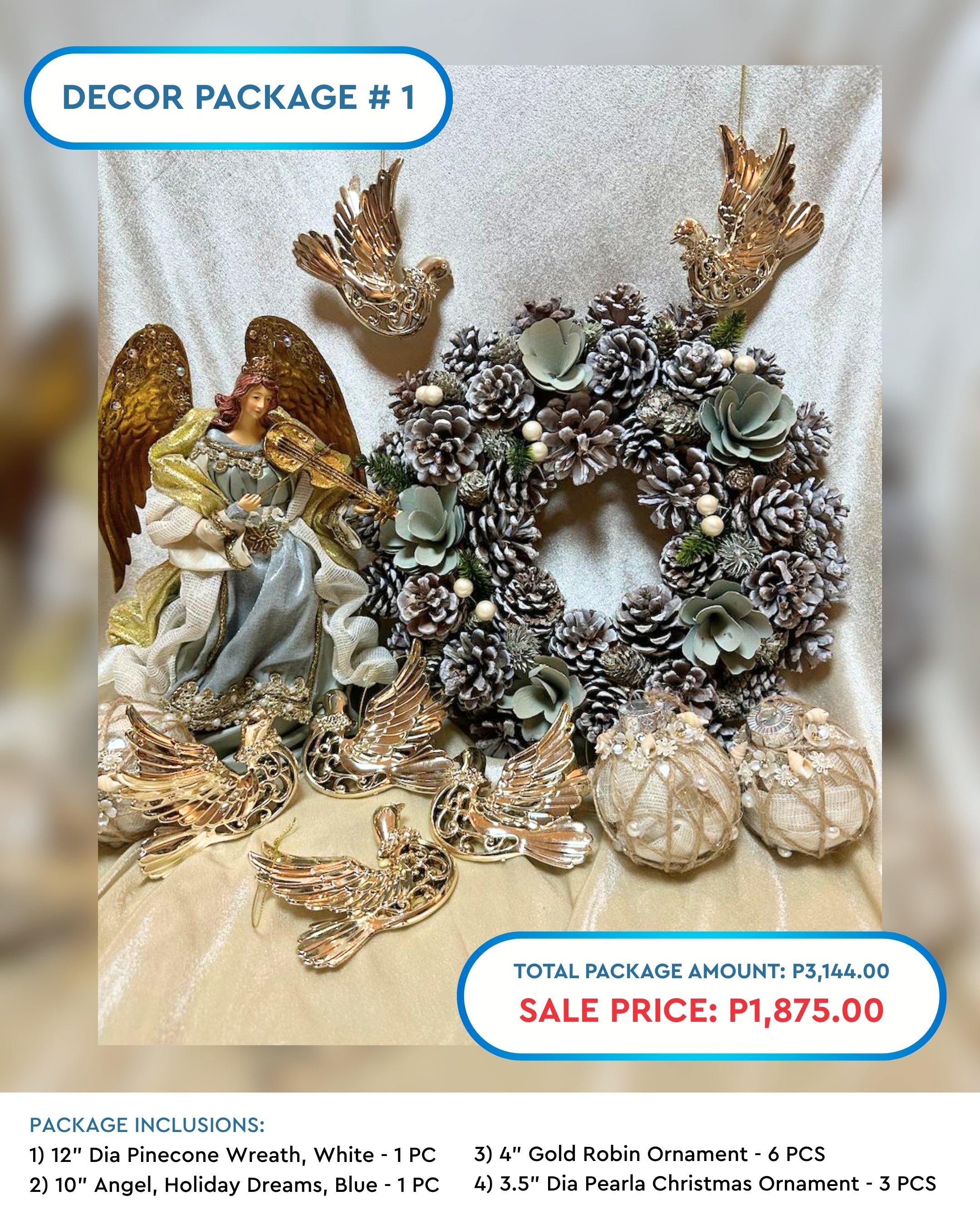 DECOR PACKAGE 1: Wreath & Angel with Ornaments
