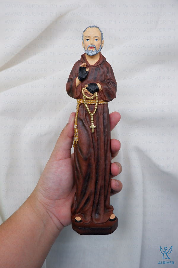 8" Padre Pio Resin Figure, Brown