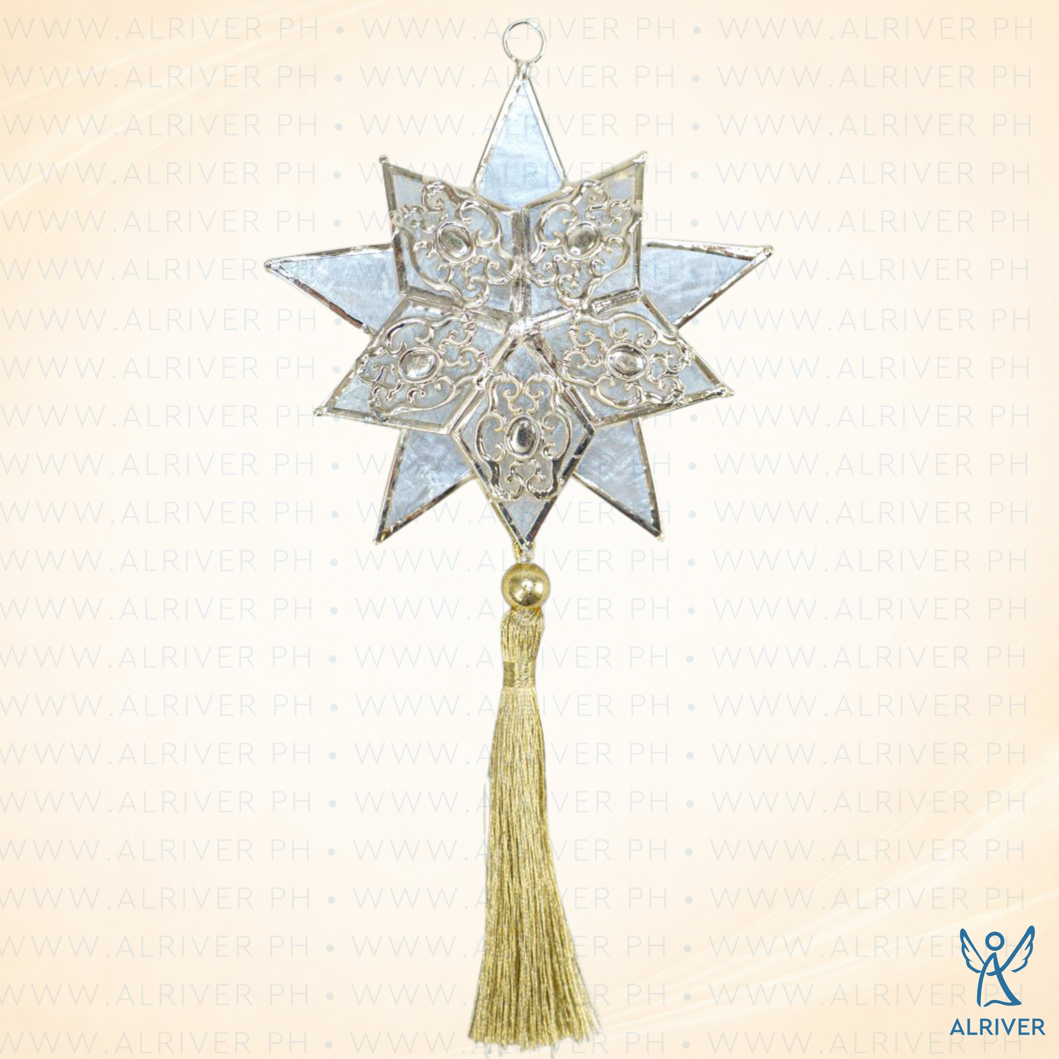 Parol with Tassel Capiz Ornament, White Gold