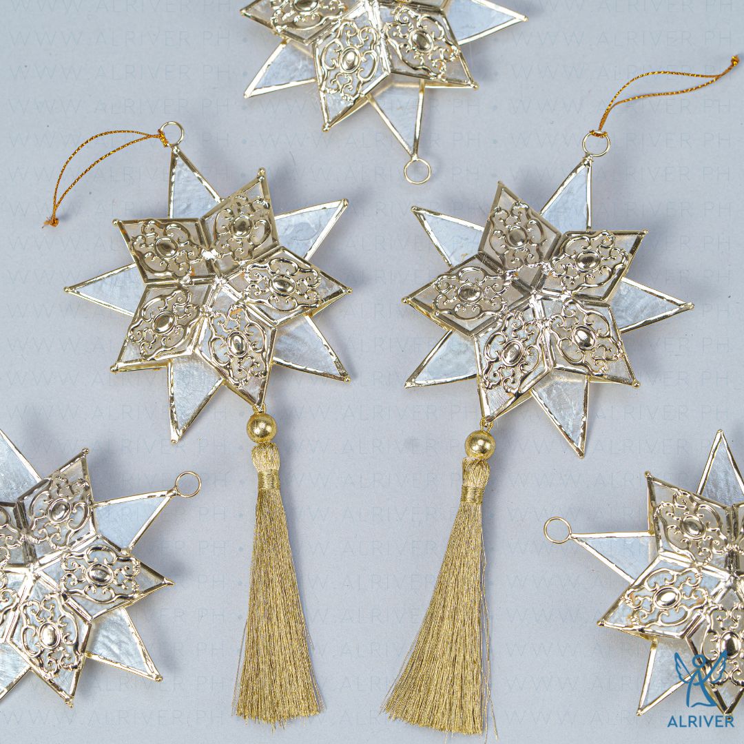 Parol with Tassel Capiz Ornament, White Gold