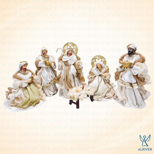 14" Paulo Nativity Set of 6, Beige Gold