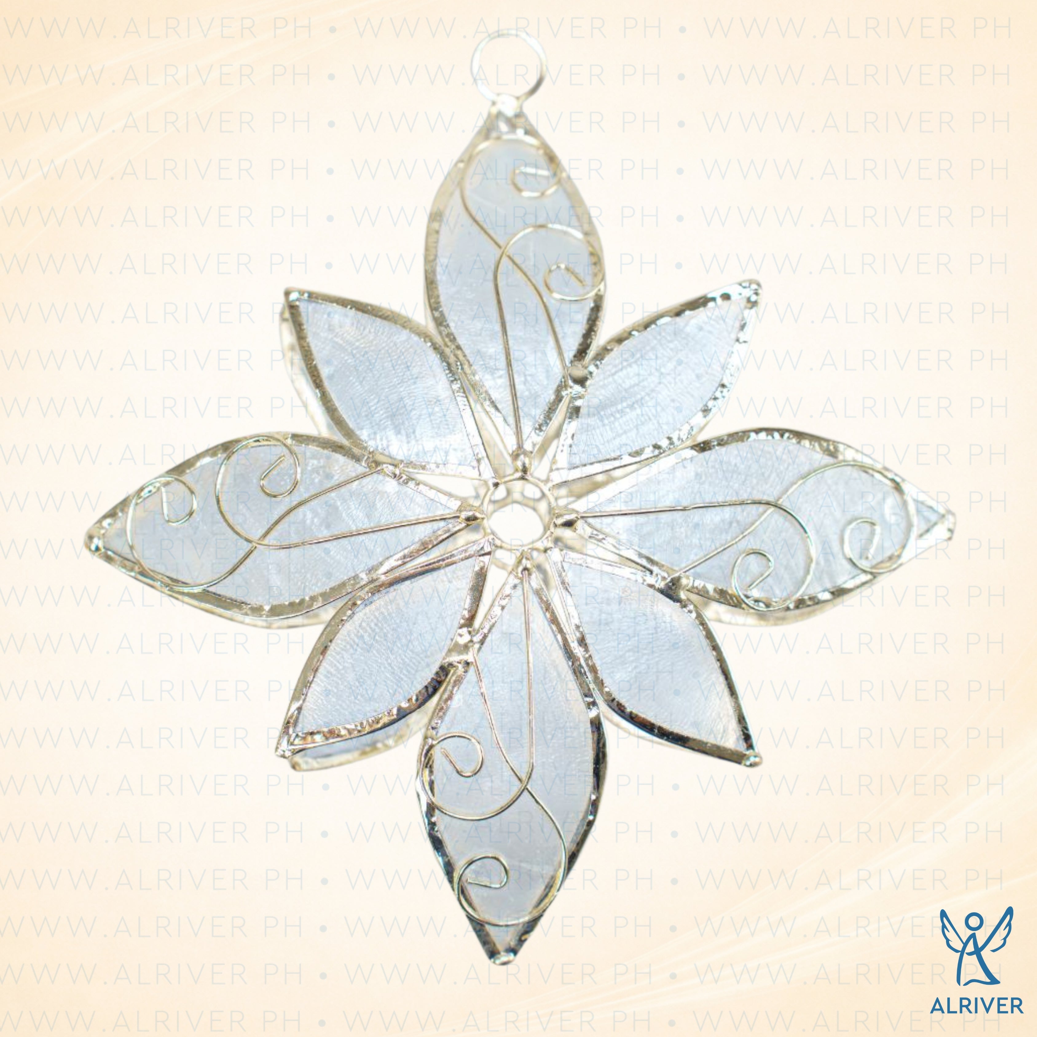 Poinsettia Capiz Ornament, White Gold