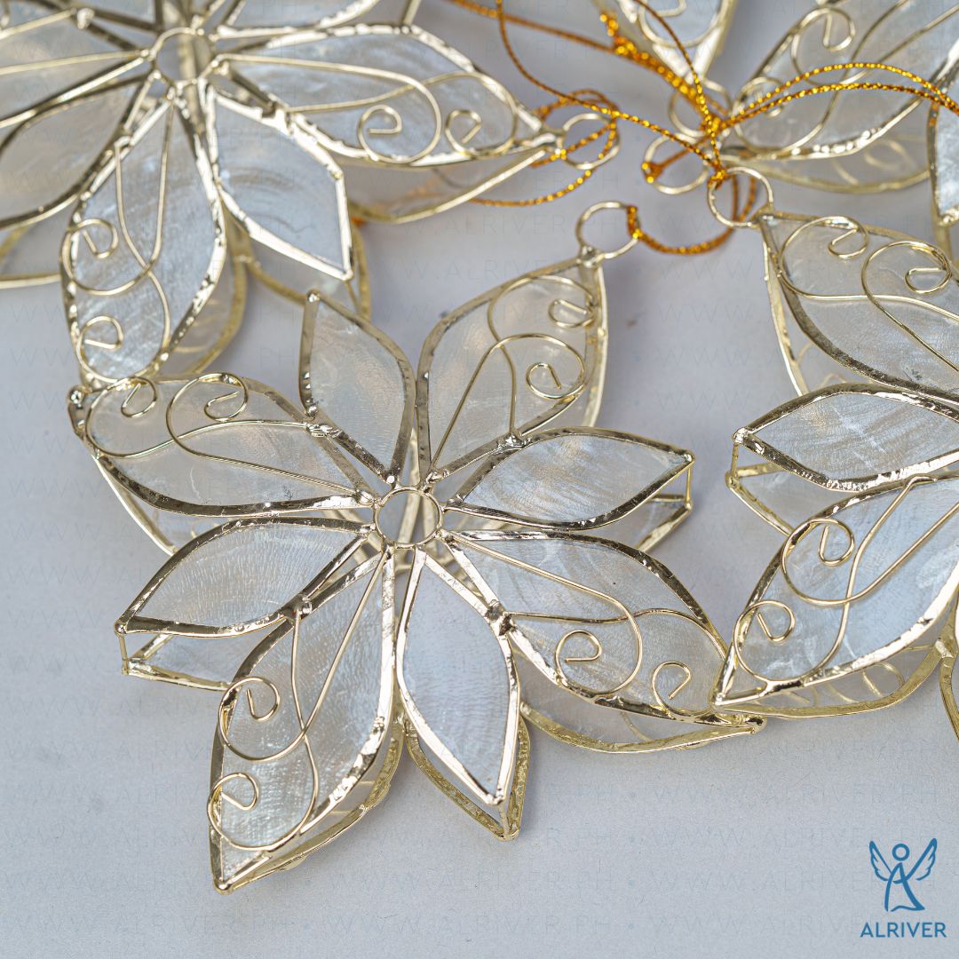 Poinsettia Capiz Ornament, White Gold