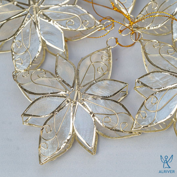 Poinsettia Capiz Ornament, White Gold