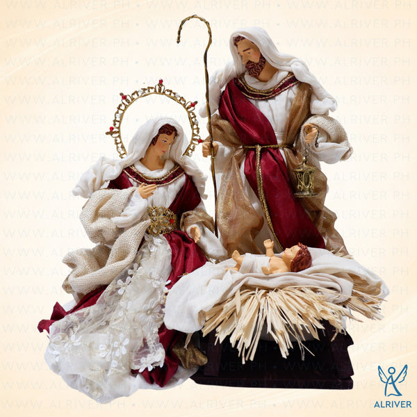 14"  Ramiel Holy Family on Base, White Burgundy