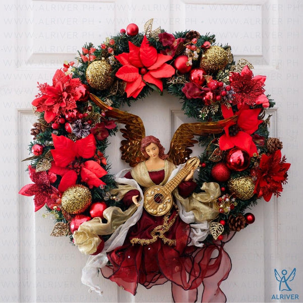 Rina Floral Wreath with Angel (Large 24" dia)