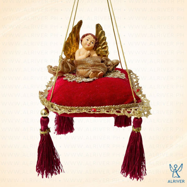 Ruby Cherub Burgundy Velvet  Pillow Ornament