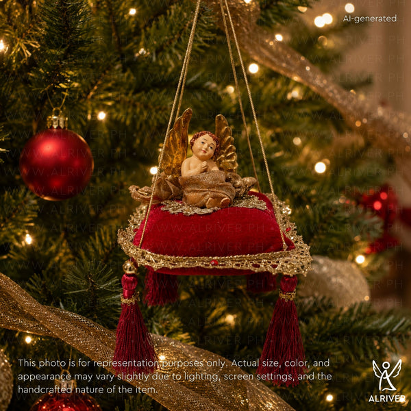 Ruby Cherub Burgundy Velvet  Pillow Ornament